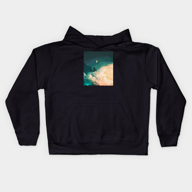 A Cat Holds The Moon Kids Hoodie by You Miichi